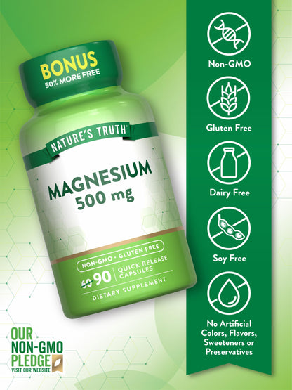 Nature's Truth Magnesium Oxide 500mg Capsules – 90 Count | Non-GMO & Gluten Free High Strength