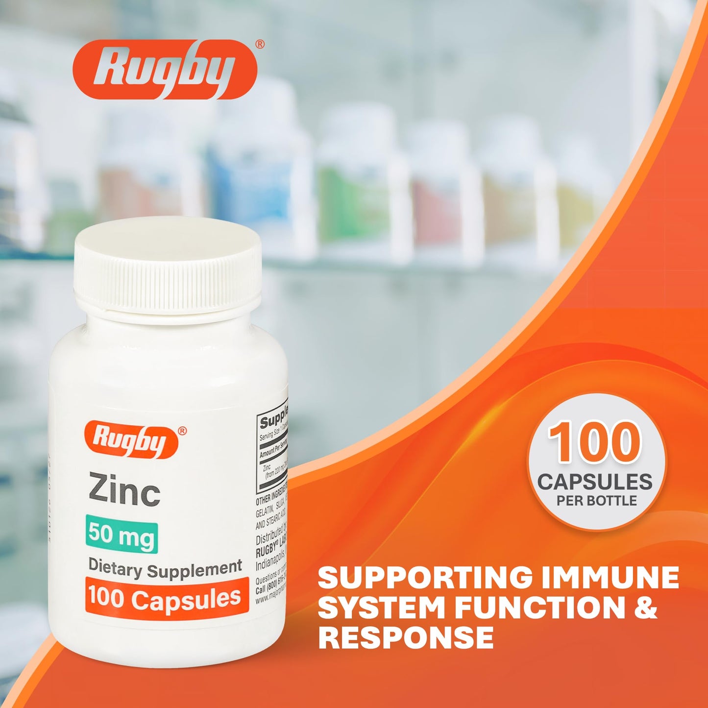 Rugby Zinc 50mg – Gluten-Free Immune Support Daily Dietary Supplement (100 Count)