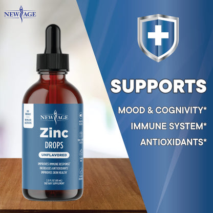 Liquid Zinc Drops for All Ages by NEW AGE – Immune Support, Vegan, Non-GMO | 60 Day Supply, 2-Pack