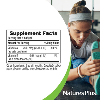 Natures Plus Beta Carotene 25,000 IU – Eye Health 90 Softgels (Gluten-Free)
