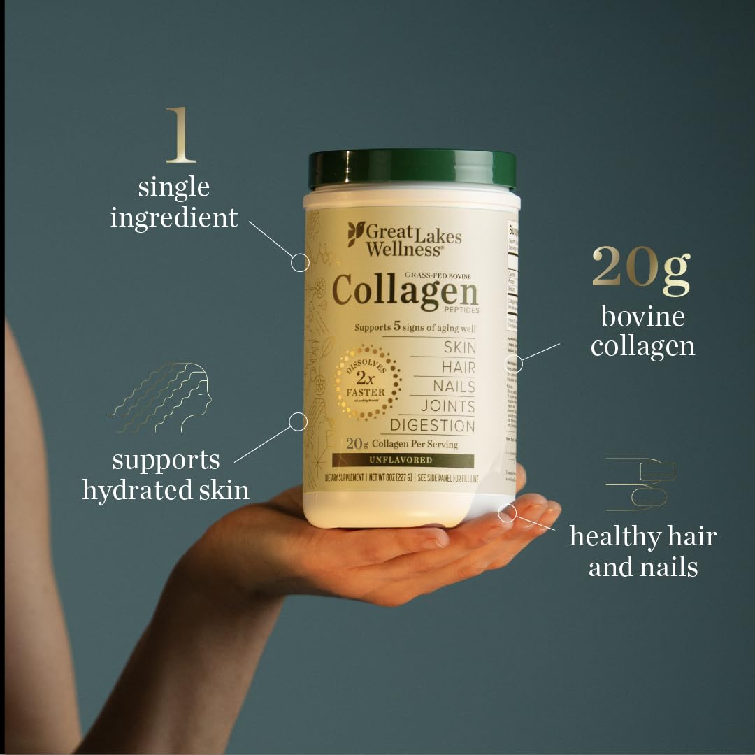 Great Lakes Wellness Collagen Peptides Powder – Skin, Hair, Nails & Digestion | Unflavored | 22 Servings