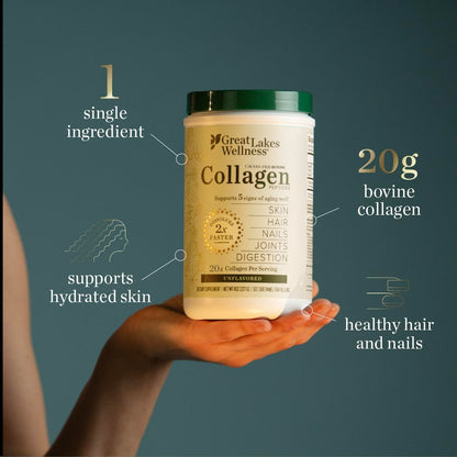 Great Lakes Wellness Collagen Peptides Powder – Skin, Hair, Nails & Digestion | Unflavored | 22 Servings