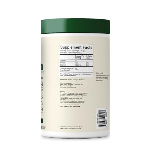 Great Lakes Wellness Collagen Peptides Powder – Skin, Hair, Nails & Digestion | Unflavored | 22 Servings
