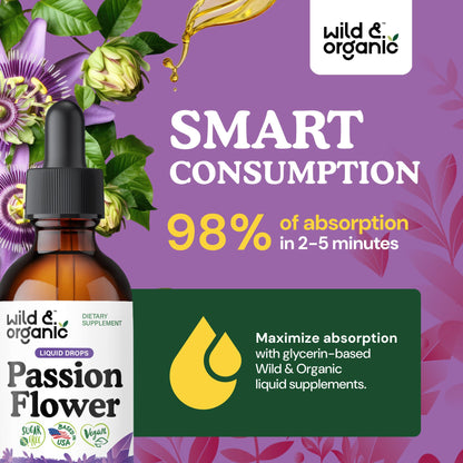 Wild & Organic Passionflower Tincture – 2 oz, Vegan & Alcohol-Free