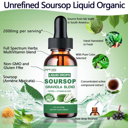 Soursop Graviola Liquid Drops – Organic 16-in-1 Immune Support (2 fl oz) with Sea Moss, Elderberry, Vitamin C & Zinc