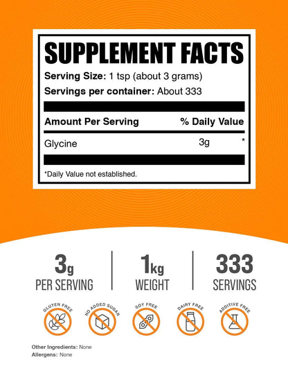 Glycine Powder - Unflavored, Gluten Free | BulkSupplements.com 1kg (2.2 lbs)