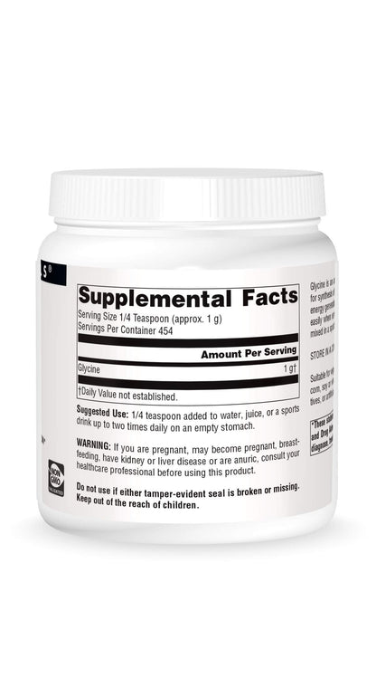 Source Naturals Glycine Powder – Protein Synthesis & ATP Energy Generation | 454 g (16 oz)