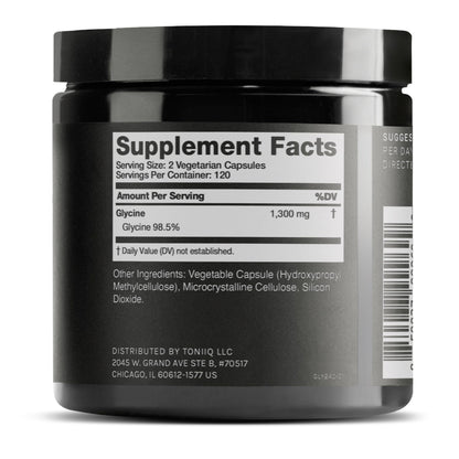 Toniiq Glycine 1300mg Supplement - 240 Capsules | 120 Servings | 98.5%+ Purity