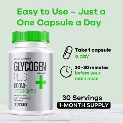 (2 Pack) Glycogen Plus – 600mg Capsules, All-Natural Glycogen Support