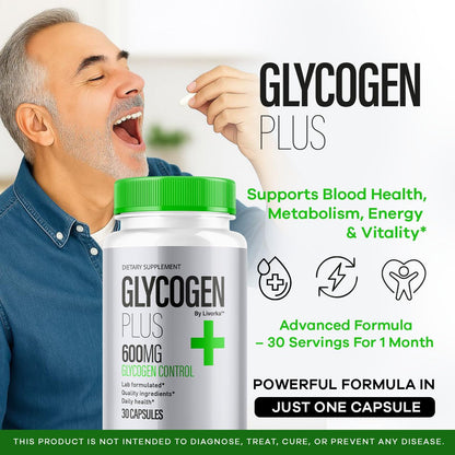 (2 Pack) Glycogen Plus – 600mg Capsules, All-Natural Glycogen Support