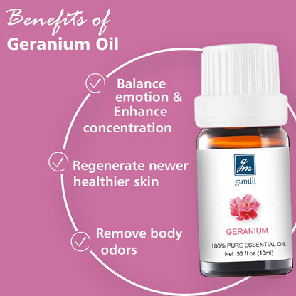 GM Gumili Geranium Essential Oil 10ml – 100% Pure for Diffuser, Skin, Hair