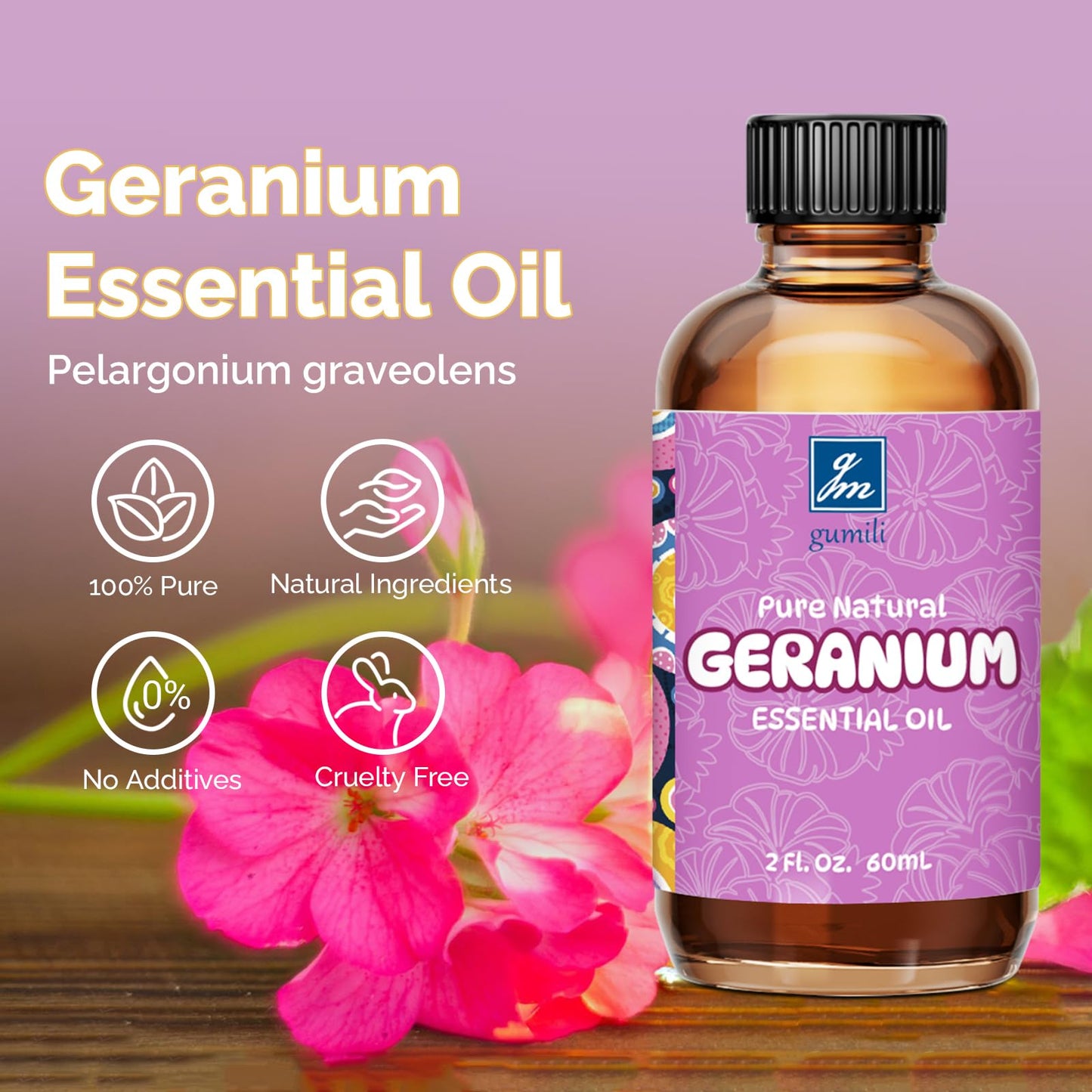 GM Gumili Geranium Essential Oil 2 Oz – Pure Geranium for Skin, Hair & Diffuser