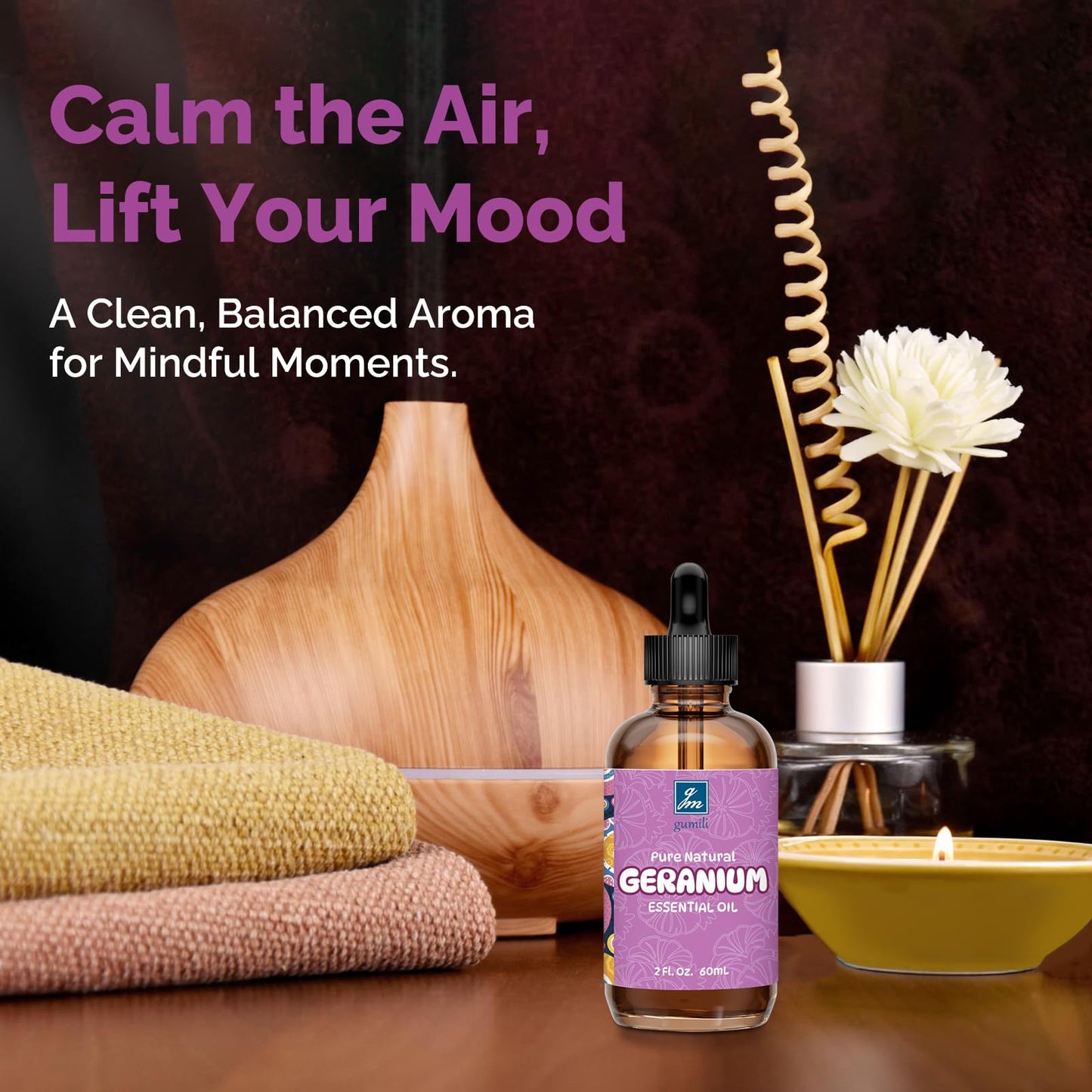 GM Gumili Geranium Essential Oil 2 Oz – Pure Geranium for Skin, Hair & Diffuser