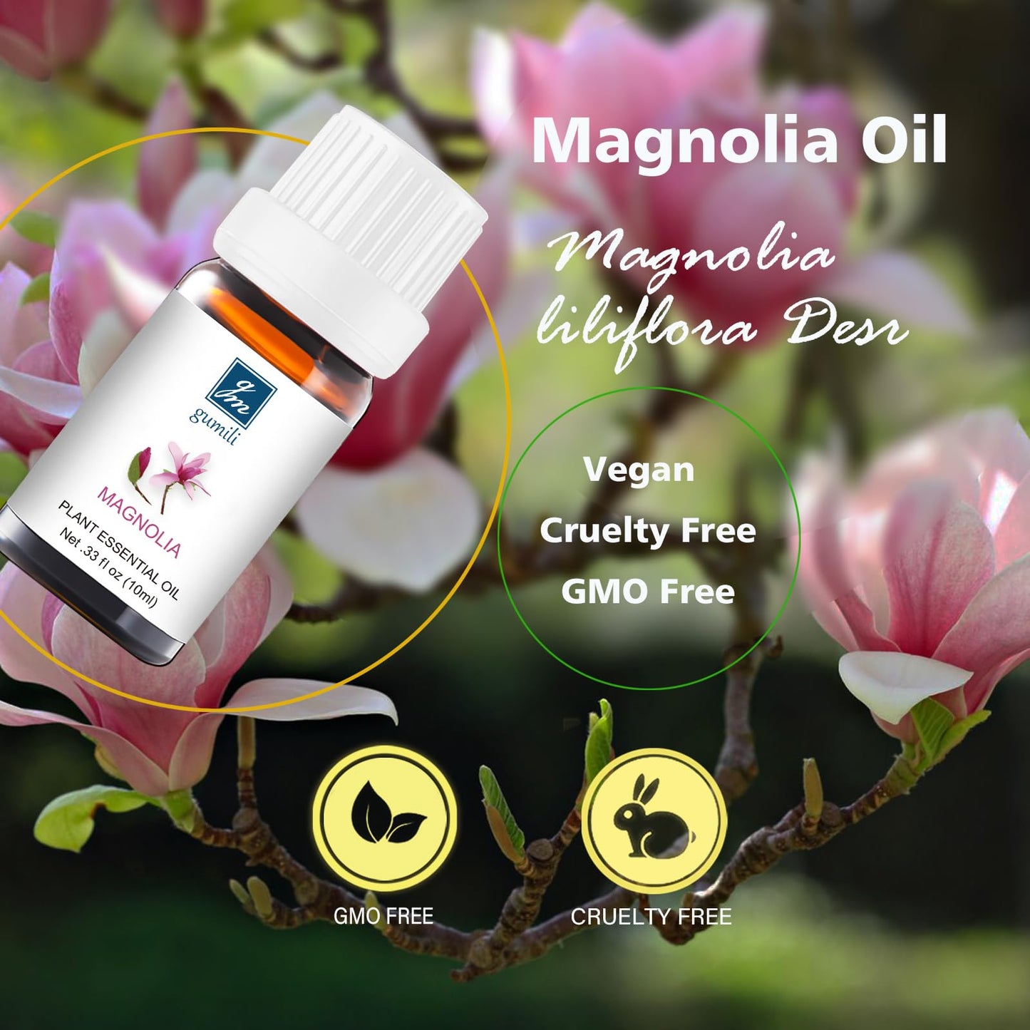 GM Gumili Magnolia Essential Oil - Pure Magnolia Fragrance Oil for Aromatherapy & DIY (10mL Undiluted)