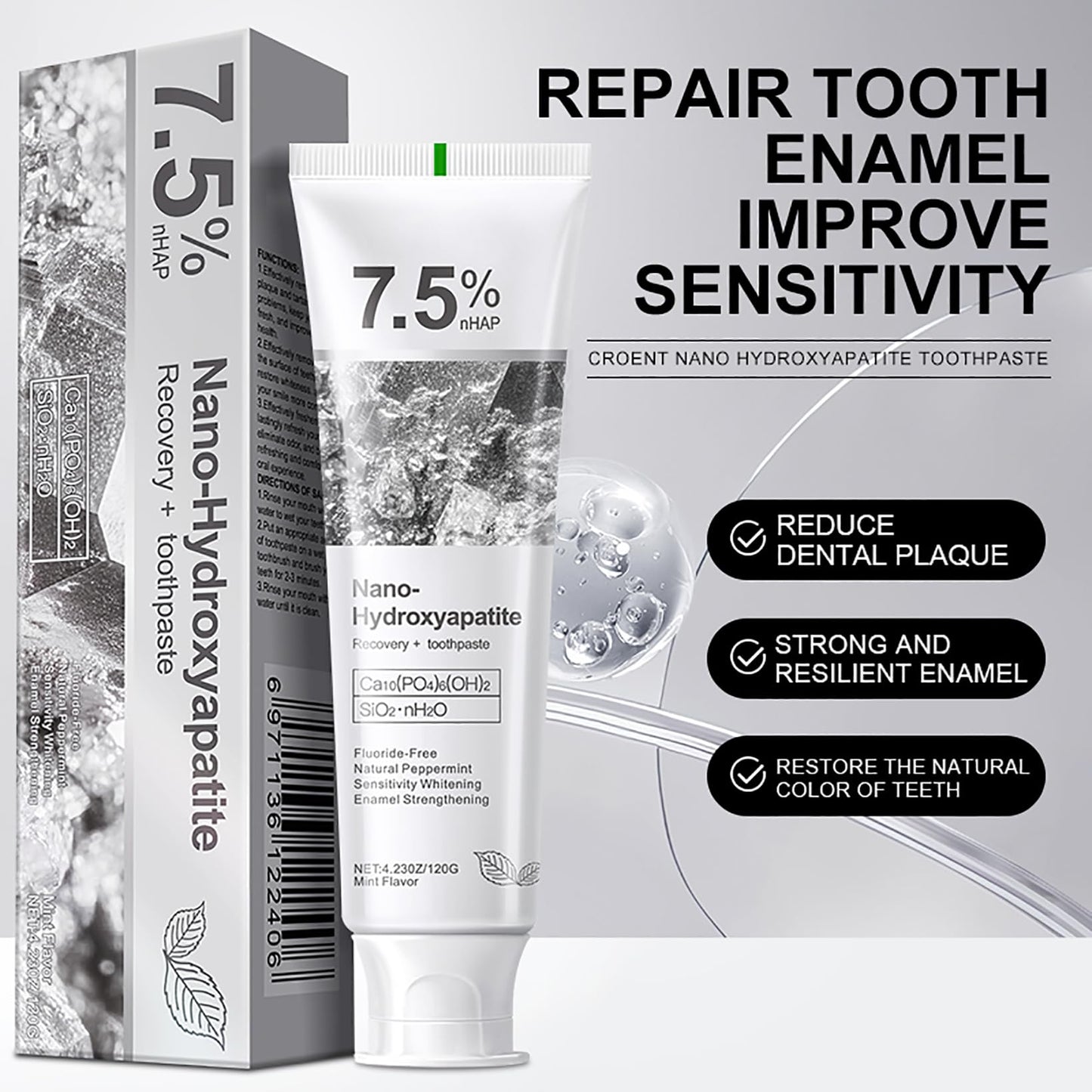 GMaxit 7.5% Hydroxyapatite Toothpaste – Enamel Protection, Gentle for Sensitive Teeth, Fresh Mint, 4.23 oz