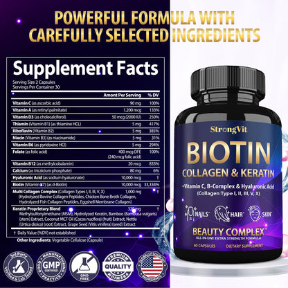 Biotin with Hyaluronic Acid, Keratin & Collagen — Hair Growth Vitamins for Women (USA)