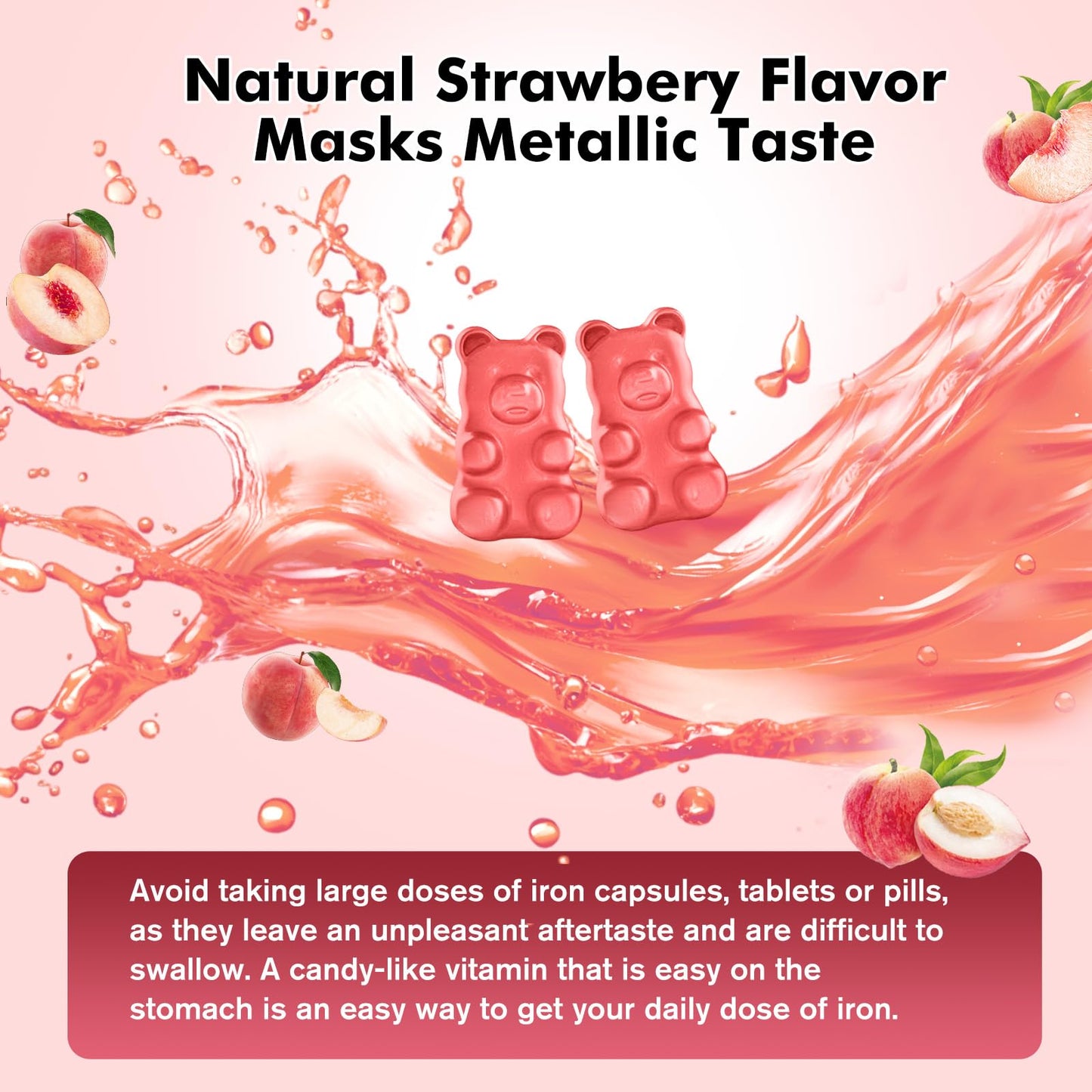 Iron Gummies for Women & Men – Peach Flavor, Vegan, 60 Gummies