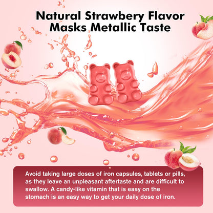 Iron Gummies for Women & Men – Peach Flavor, Vegan, 60 Gummies