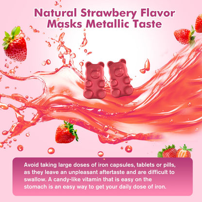 Iron Gummies for Women & Men – Vegan Iron Supplement (Strawberry) 60 Gummies