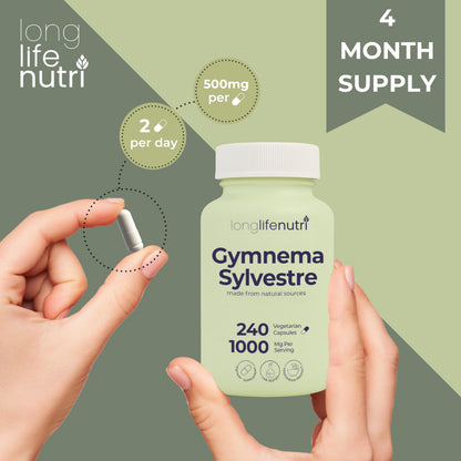 LongLifeNutri Gymnema Sylvestre 1000mg Organic 20:1 Extract - 240 Veg Capsules - Made in USA