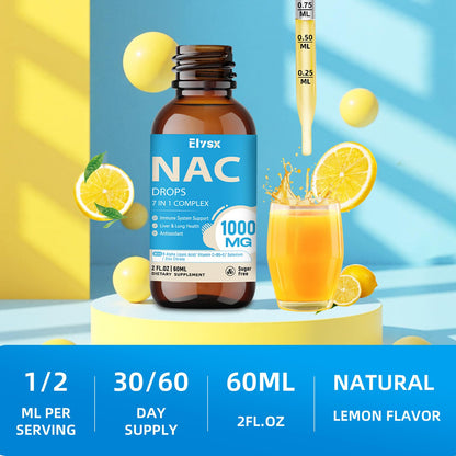 Liquid NAC Drops 1000mg with Alpha Lipoic Acid | Immune Support for Adults & Kids | 2 oz Lemon