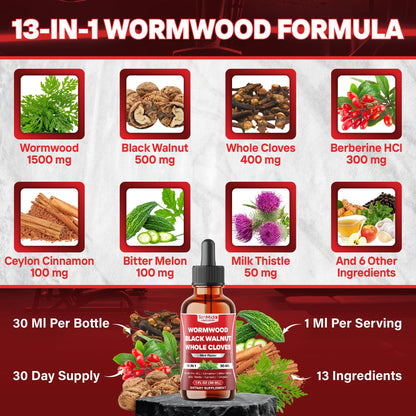 Tenmido 13in1 Wormwood Tincture - 30 Days Supply, 1 Fl Oz
