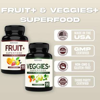 Fruit & Veggies Supplement (180 Capsules) – Non-GMO, Vegan, USA Made