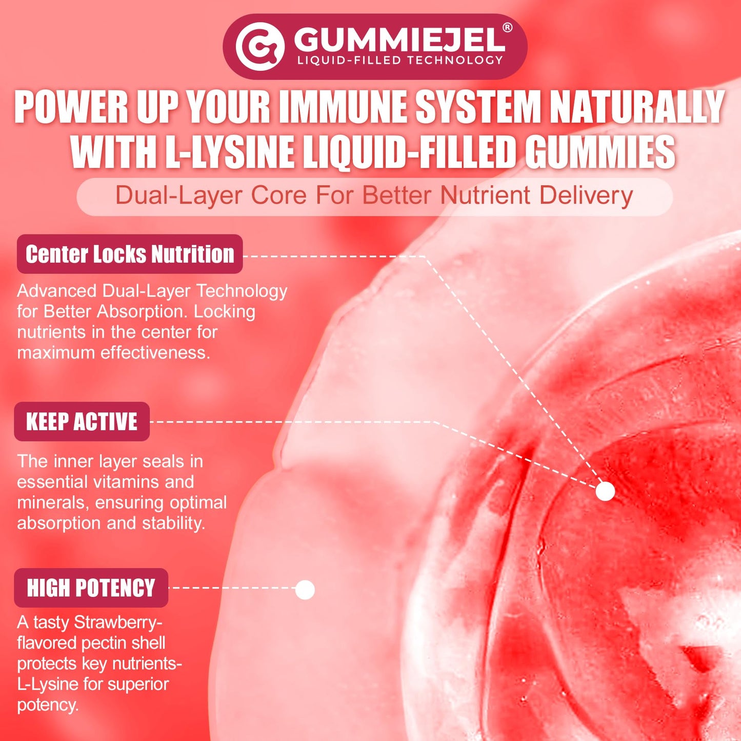 Liposomal L-Lysine Gummies 1200mg – High-Absorption Immune & Skin Support (Vegan Non-GMO Sugar-Free) – 60 Gummies