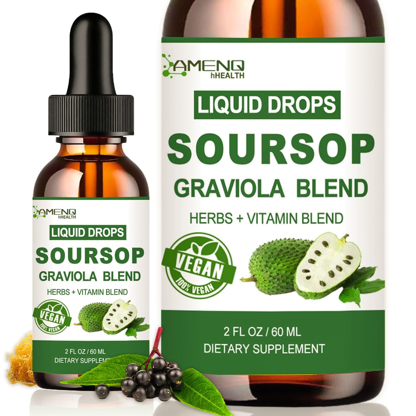 Soursop Graviola Liquid Drops – Organic 16-in-1 Immune Support (2 fl oz) with Sea Moss, Elderberry, Vitamin C & Zinc