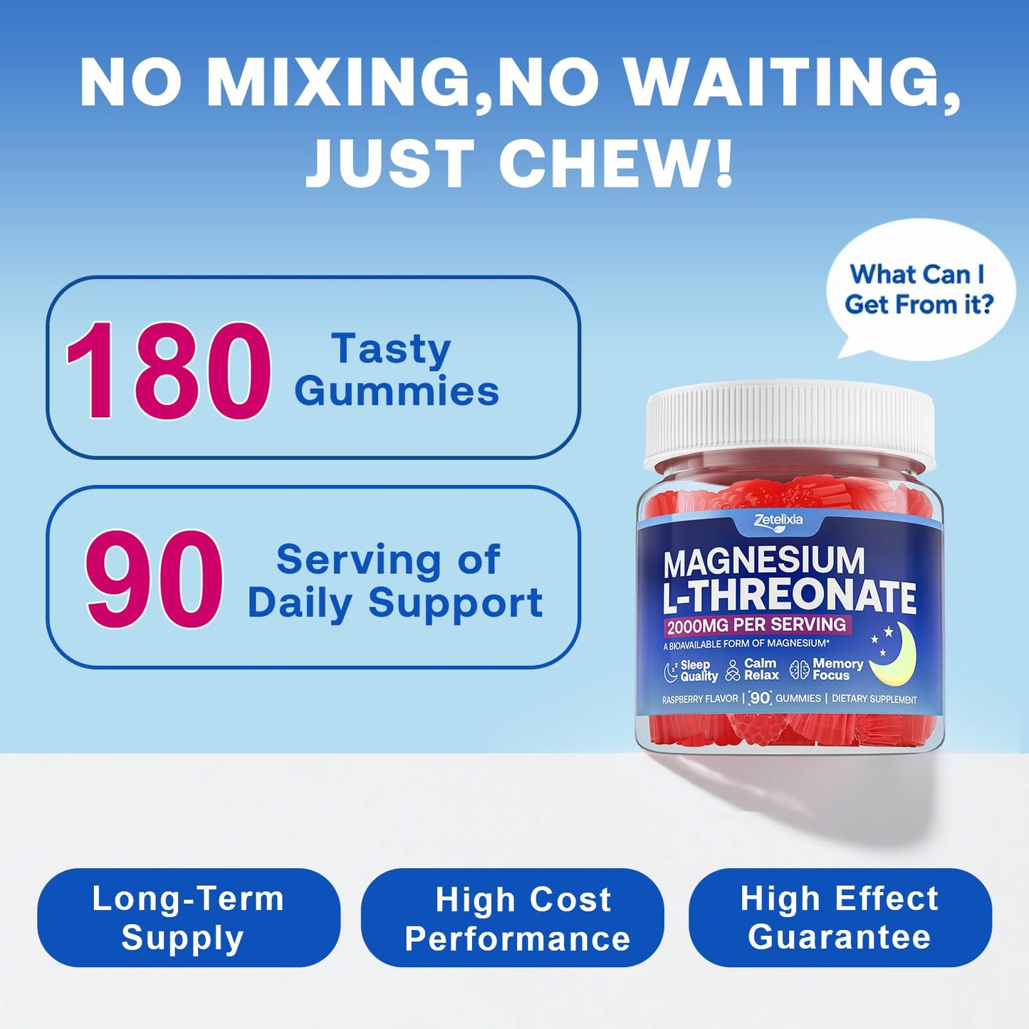 180 Count 2-Pack Magnesium L-Threonate Gummies 2000mg – Sleep & Cognition (Vegan, Raspberry)