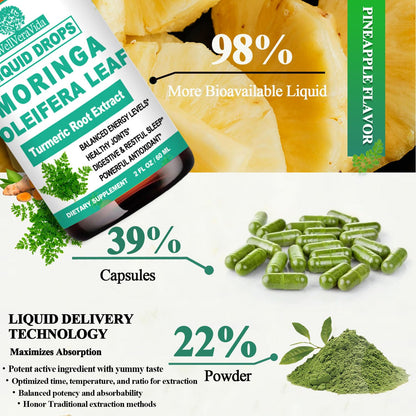 Organic Moringa Liquid Drops with Turmeric, Black Pepper & Vitamin C | Moringa Oleifera