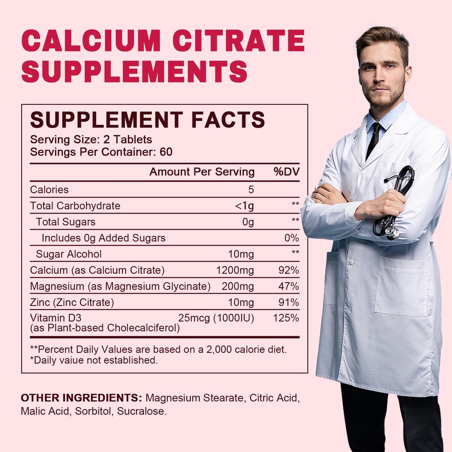 Calcium Citrate 1200 mg with Vitamin D3 | 120 Count Vegan Supplement for Bone & Teeth Health