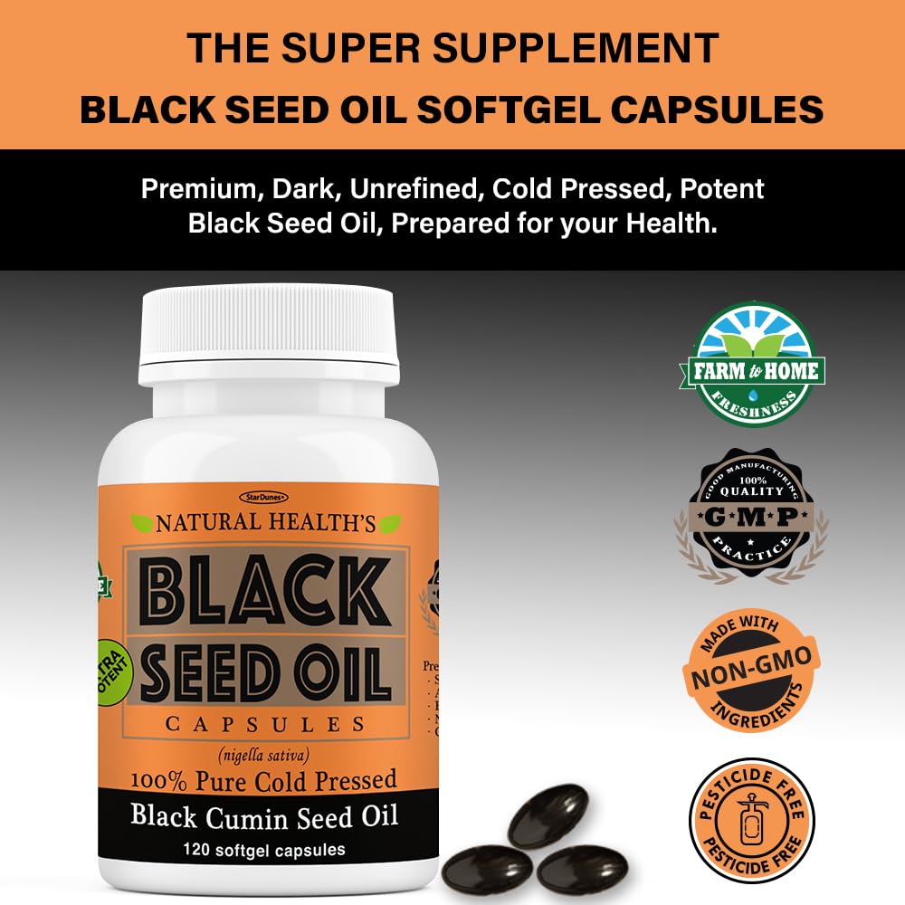 Pure Black Seed Oil Capsules 1000mg - 120 Softgels | Cold Pressed & Non-GMO