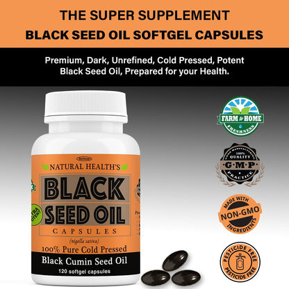 Pure Black Seed Oil Capsules 1000mg - 120 Softgels | Cold Pressed & Non-GMO