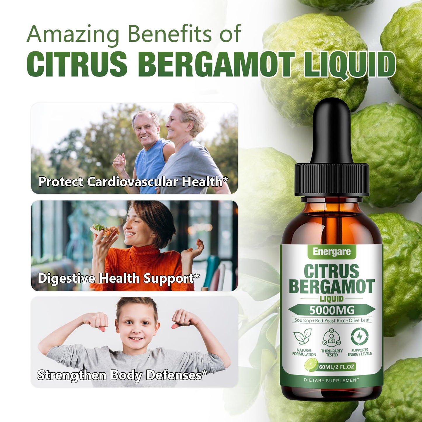 1 Pack 5000MG Citrus Bergamot Liquid Drops – High Cholesterol Support (2 oz) with Soursop & Olive Leaf