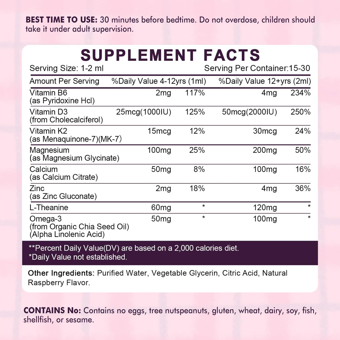 Kids Magnesium Glycinate Sleep Drops with L-Theanine – Melatonin-Free, Raspberry Flavor (30ml)