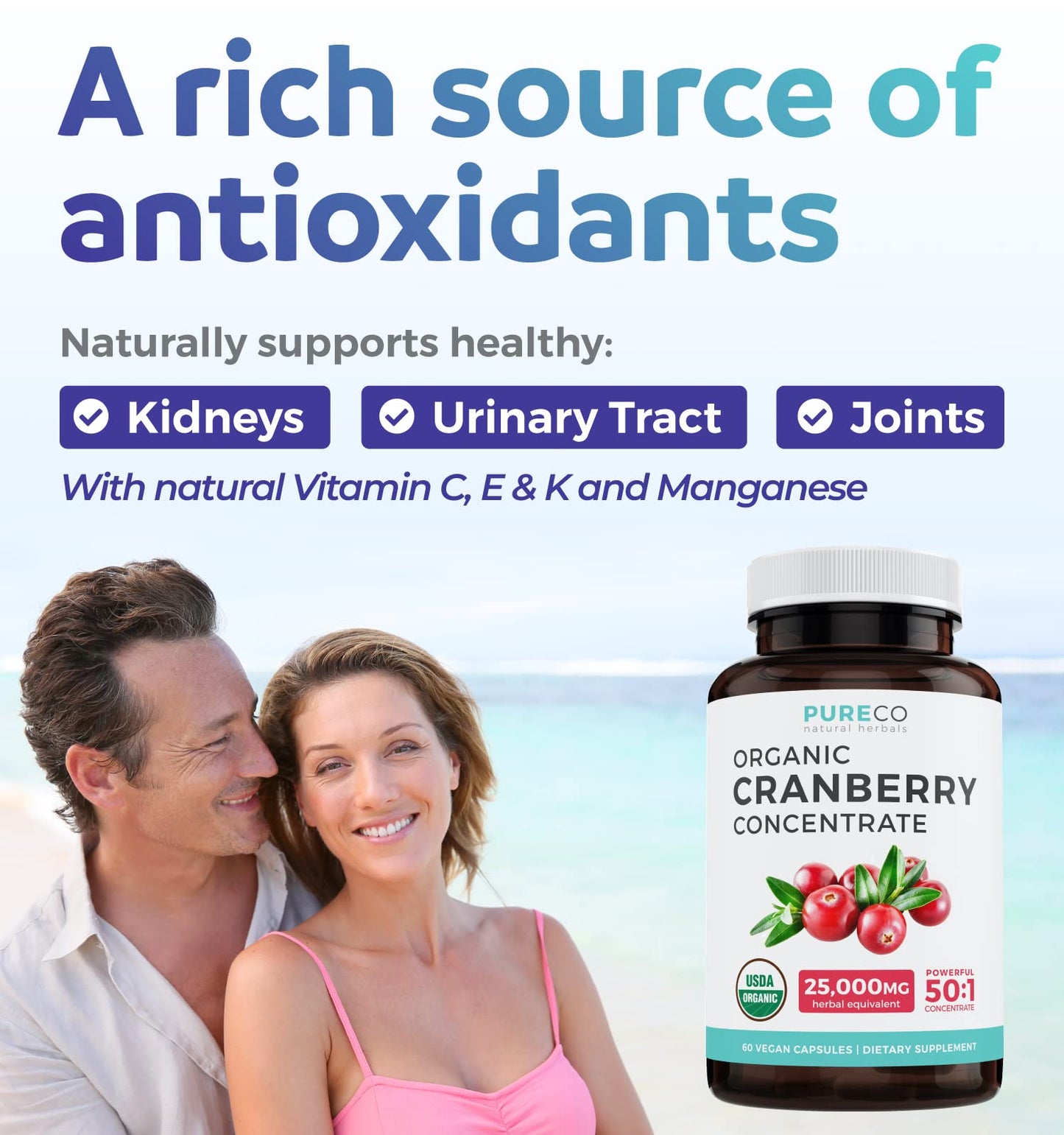 Organic Cranberry Pills 50:1 Concentrate – 25,000mg, Vegan, 60 Capsules
