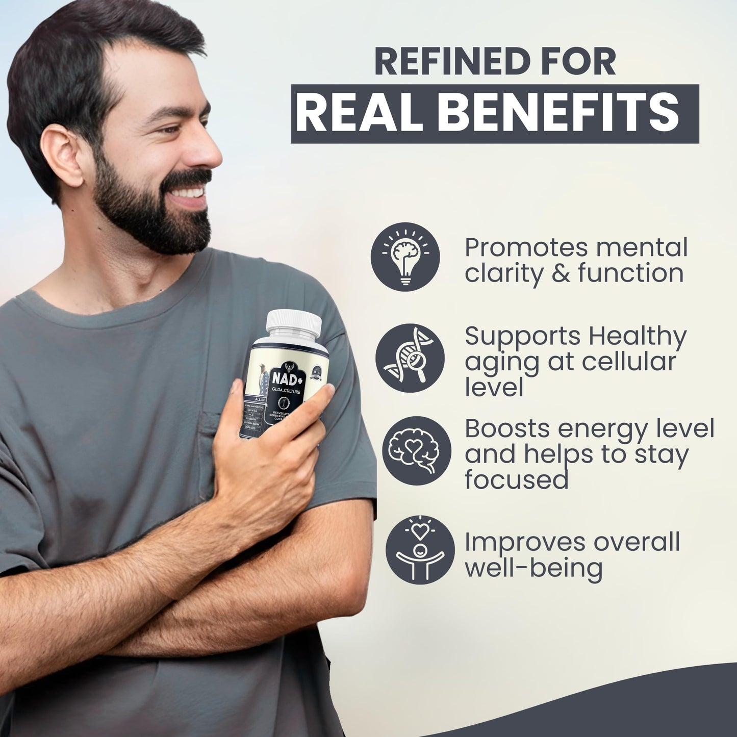 GI.DA. Culture NAD+ NMN Capsules with Resveratrol – USA Made, 90 Count, Energy & Healthy Aging