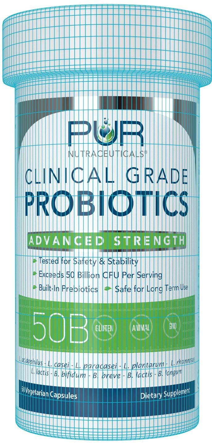 PUR Nutraceuticals Clinical Grade Probiotics - 50 Billion CFUs, 10 Strains, 2 Month Supply, Made in USA