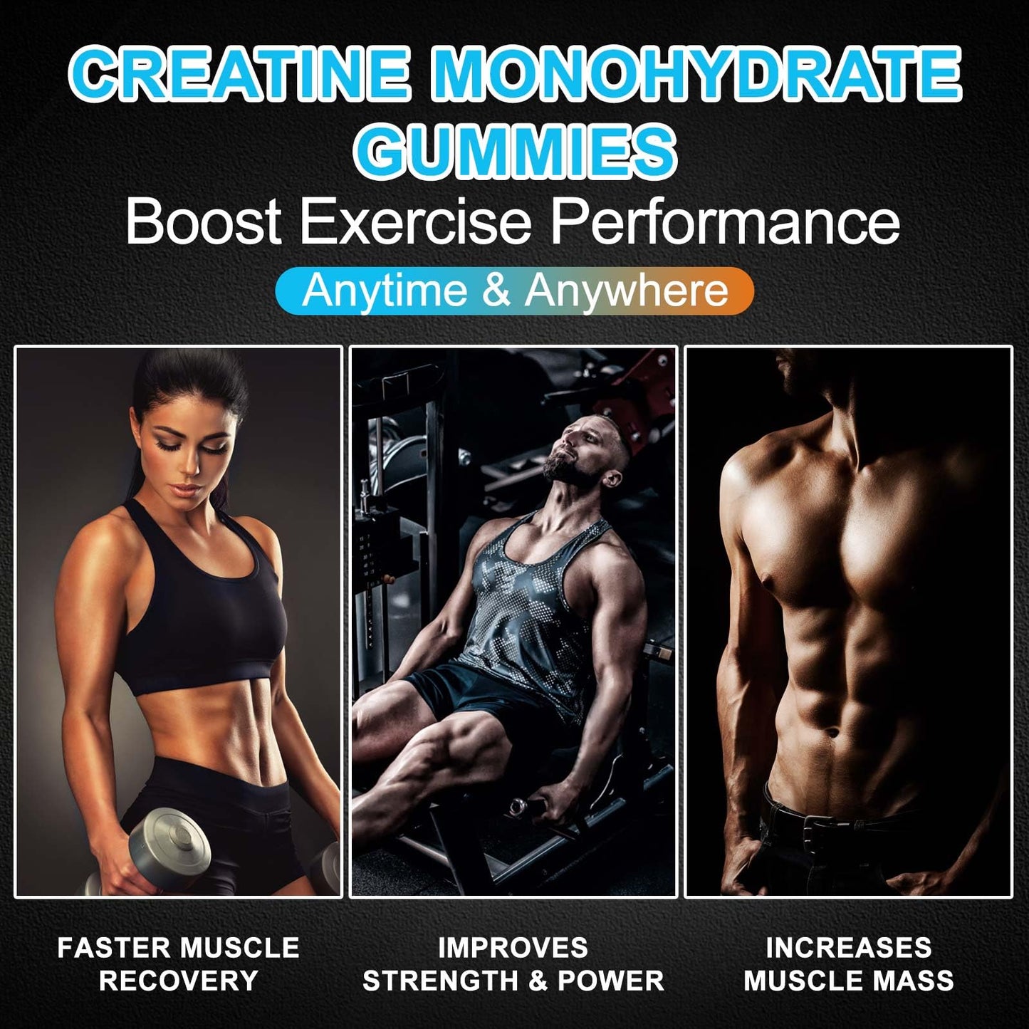 Creatine Monohydrate Gummies 5600mg – 120 CT, Sugar Free, Blueberry Flavor, For Men & Women
