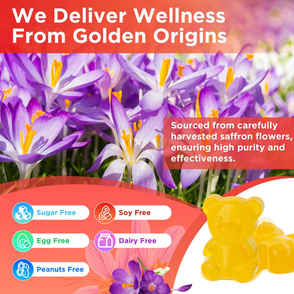 Melatonin-Free Saffron Gummies for Mood & Focus – 60 Count with 88.5 mg Saffron Extract, D3, B6, B12