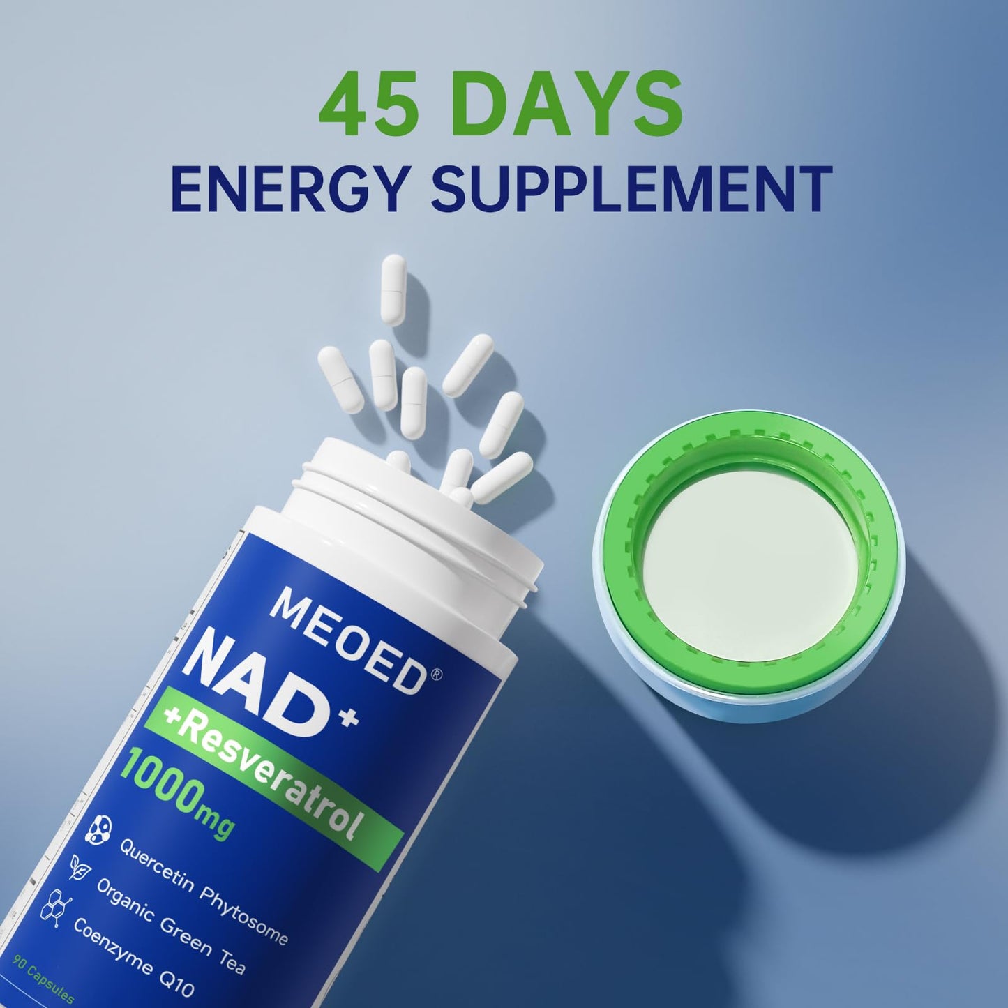 Liposomal NAD+ 1000mg Supplement with Resveratrol, CoQ10, Quercetin & Green Tea – 90 Capsules