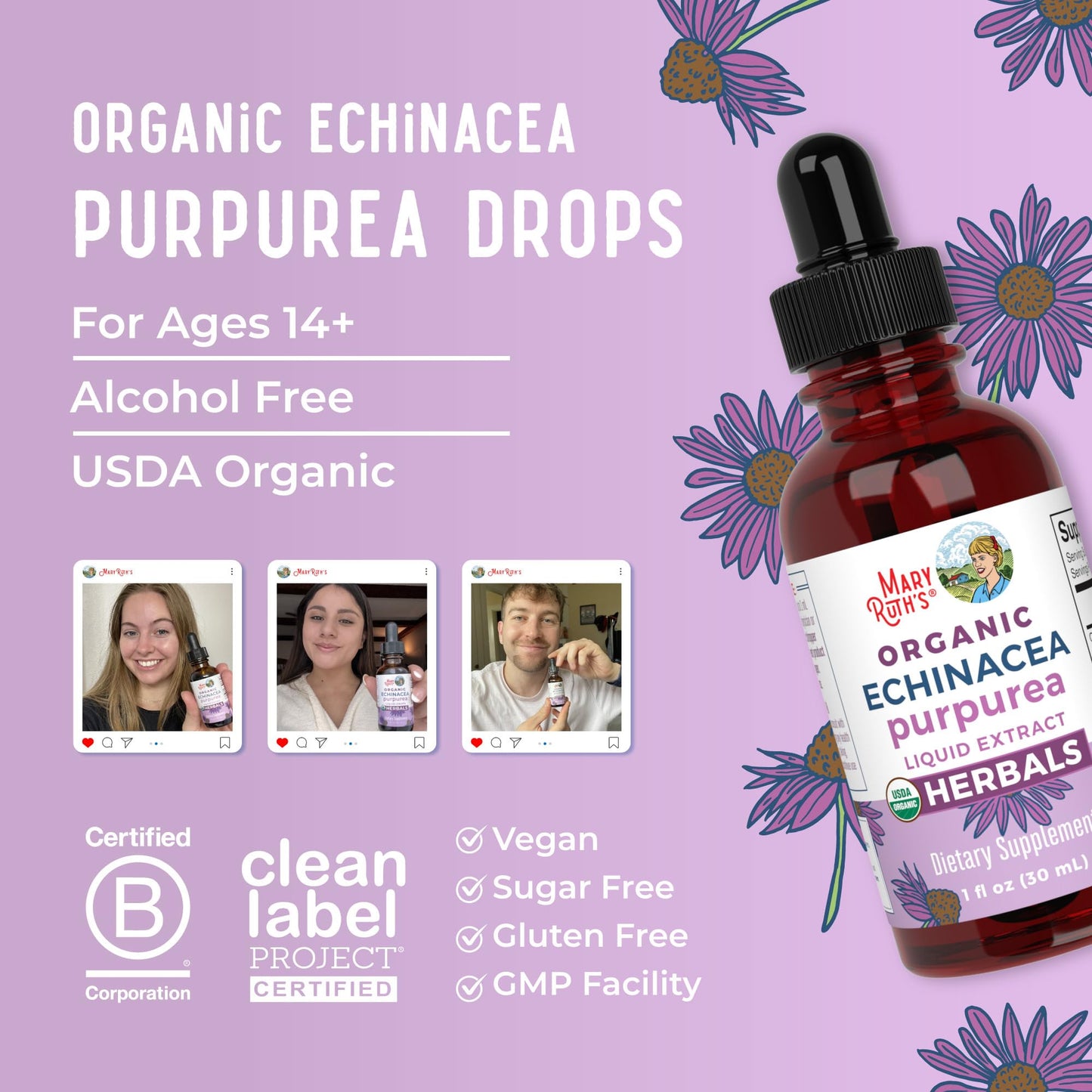MaryRuth Organics Echinacea Purpurea Liquid | Immune Support Drops | USDA Organic | 1 Fl Oz