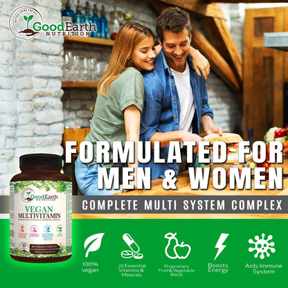 Vegan Multivitamins for Men & Women – Daily Multivitamin with A, B, C, D3 & Zinc
