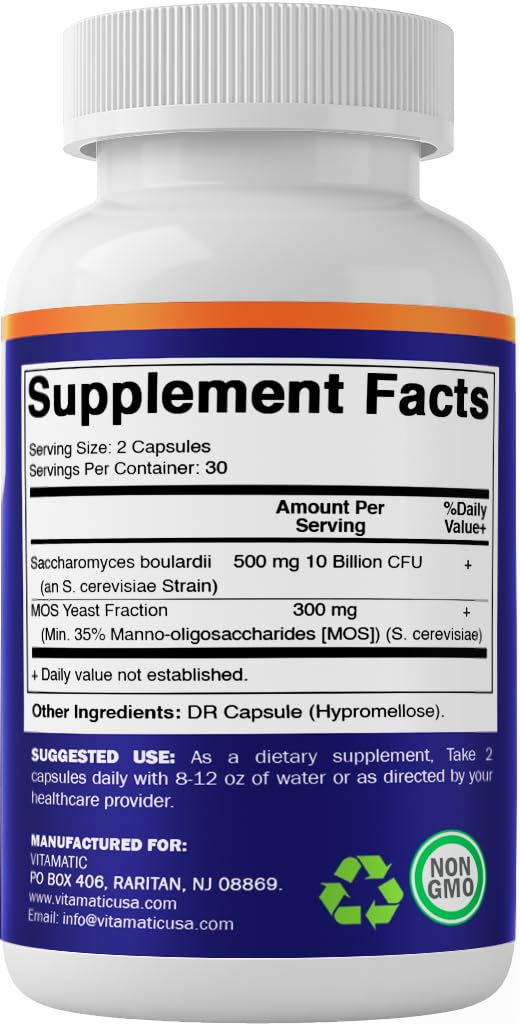 Vitamatic Saccharomyces Boulardii Probiotic 10B CFU – 60 DR Capsules – Made in USA