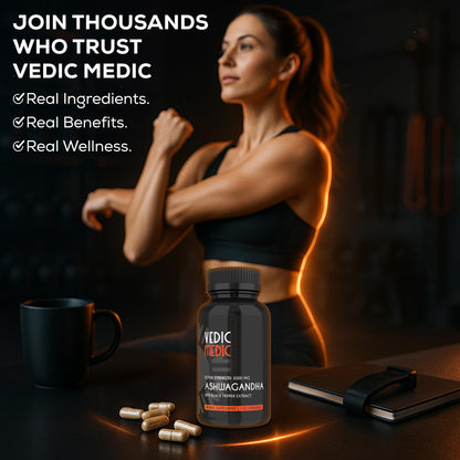 Vedic Medic Organic Ashwagandha Capsules Extra Strength 3000mg – Stress Relief, Mood & Energy Support (Vegan, Non-GMO)