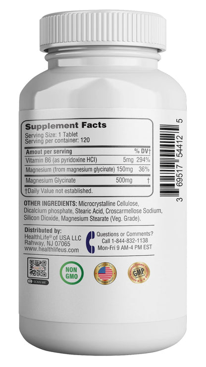 365 Health Magnesium Glycinate 500mg – 120 Vegetarian Tablets | Non-GMO, Gluten Free