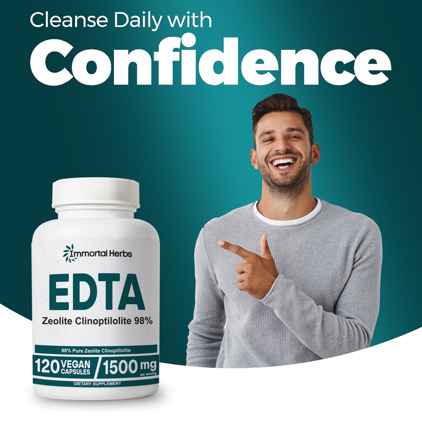 Immortal Herbs Calcium Disodium EDTA Capsules 1500mg with Zeolite Clinoptilolite & Milk Thistle – 120 Vegan, Non-GMO, Gluten Free