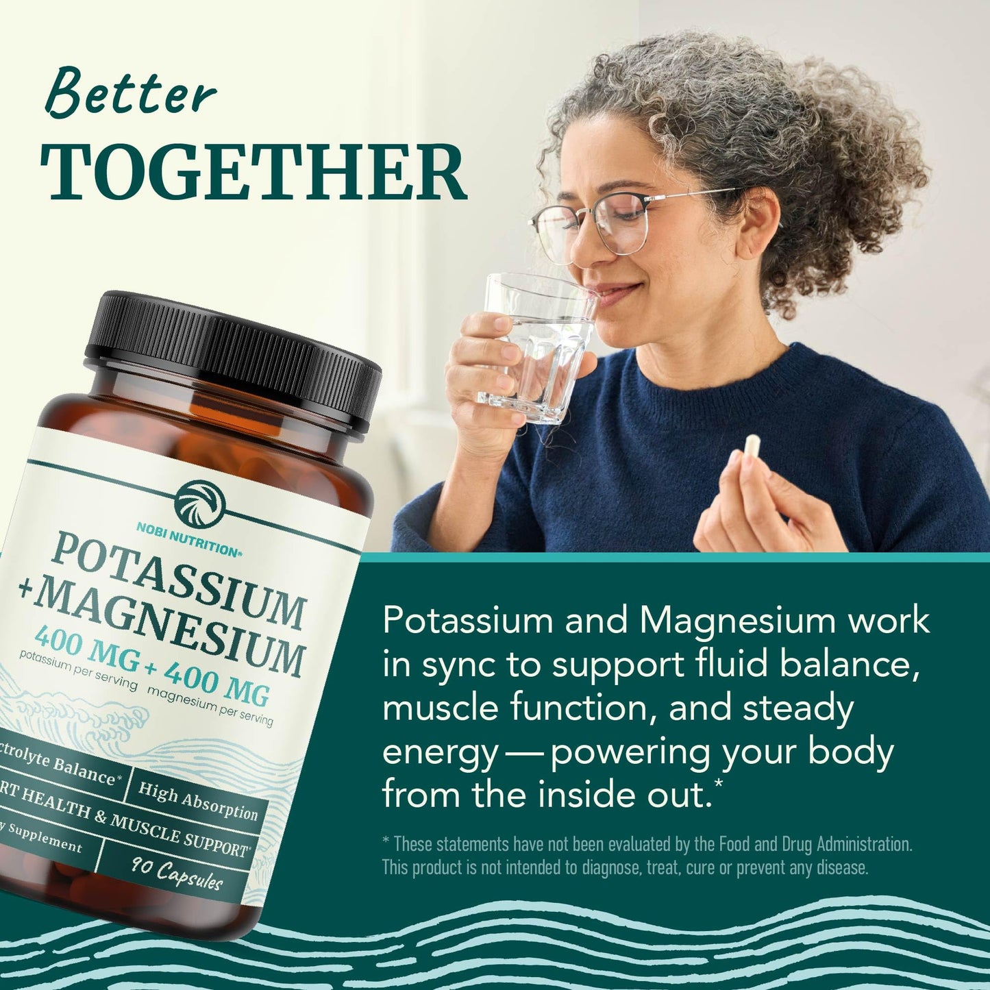 Potassium Magnesium Supplement - 400 mg Potassium & 400 mg Magnesium | 90 Ct