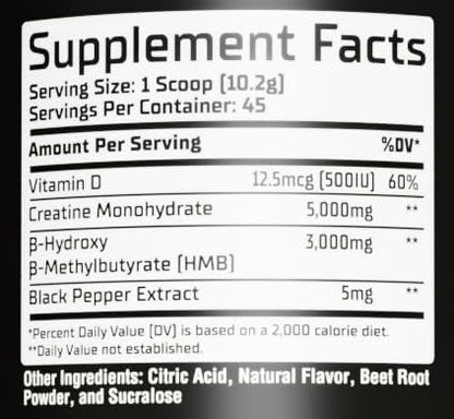 GMU SPORT Creatine 2.0 – Flavored Creatine + HMB Powder (45 Servings) | 5g Creatine Monohydrate + 3g HMB + Piperine | Strawberry Lemonade